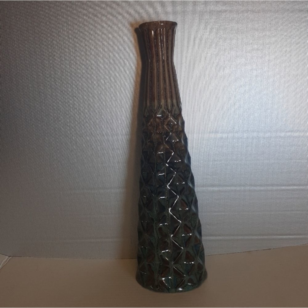 Ceramic Glazed Vase, Green, Beige, Blue in waterfall drip pattern